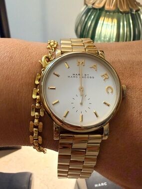 Marc Jacobs Baker White Dial Gold Steel Strap Watch For Women - MBM3243